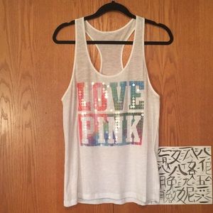 Sheer Sequined Love Pink Tank